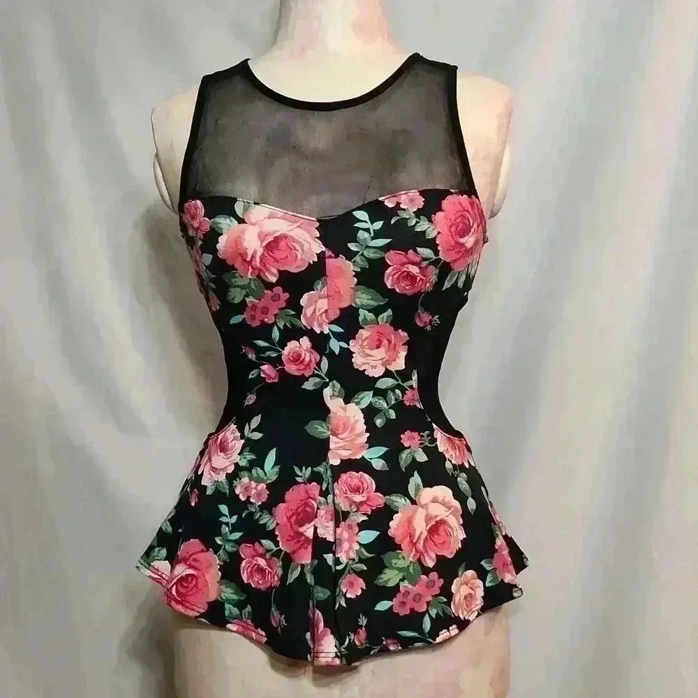 Guess Mesh Panel Peplum Tank